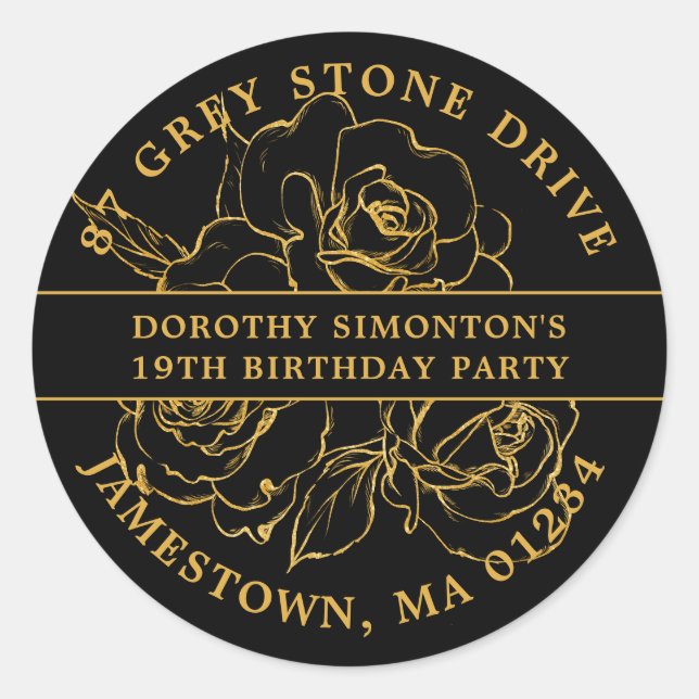 19th Birthday Gold Rose Return Address Label (Front)