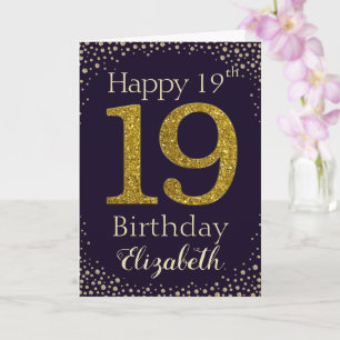 19th Birthday Golden Glitter Card