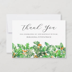 19th Birthday Holly December Birth Flower Custom Thank You Card