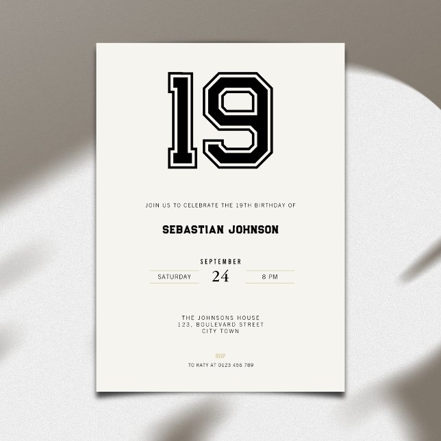 19th Birthday Invitation - Minimal Sport Style (19th birthday invitation simple sport design for young adults)