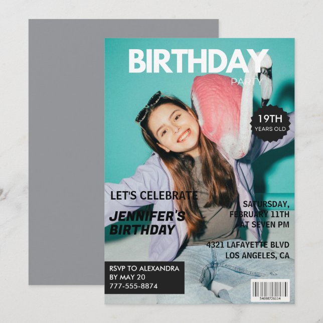 19th birthday invitations for her Magazine Cover (Front/Back)