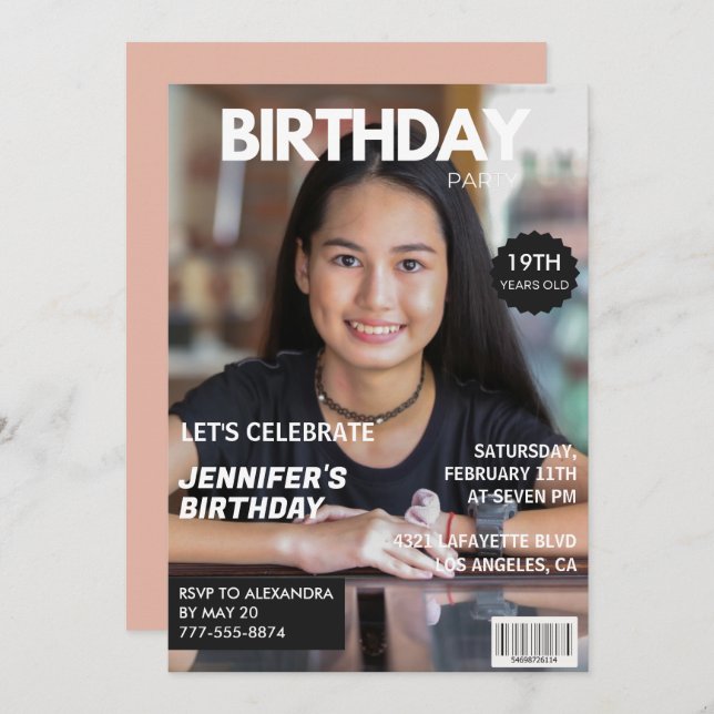 19th birthday invitations Girl Magazine Cover (Front/Back)
