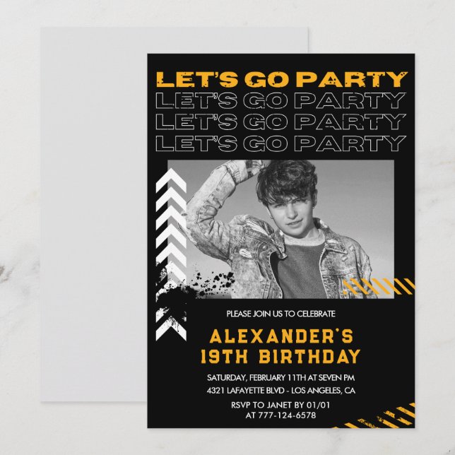 19th birthday invitations Men Photo Spray paint (Front/Back)