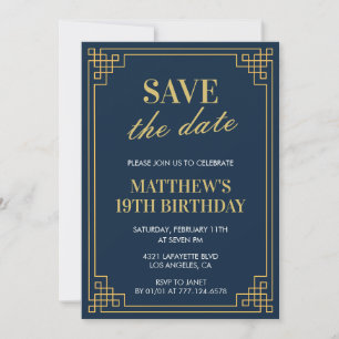 19th birthday invitations Men Save the date Navy