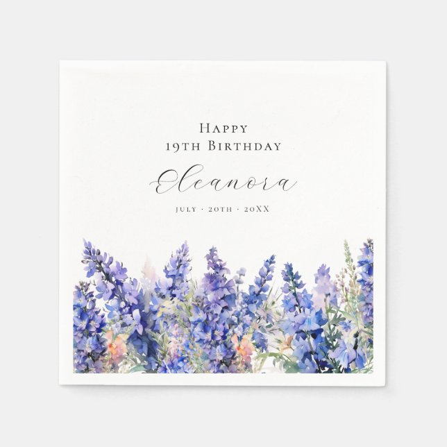 19th Birthday July Birth Flower Larkspur Custom Napkin (Front)