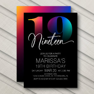 19th Birthday Modern Invitation