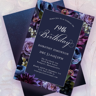 19th Birthday Moody Purple Flower Invitation