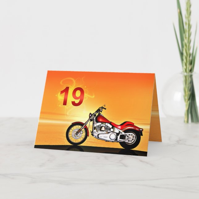 19th birthday Motorcycle sunset Card (Front)