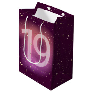 19th Birthday Neon Sign with Gold Confetti Medium Gift Bag