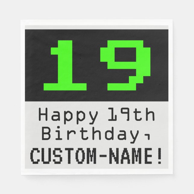 19th Birthday - Nerdy / Geeky Style "19" & Name Napkin (Front)