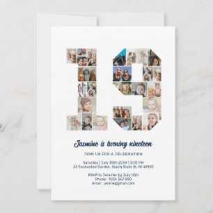 19th Birthday Number 19 Custom Photo Collage Invitation