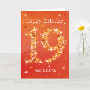 19th Birthday - Number 19 in Stars - Red - Age Card