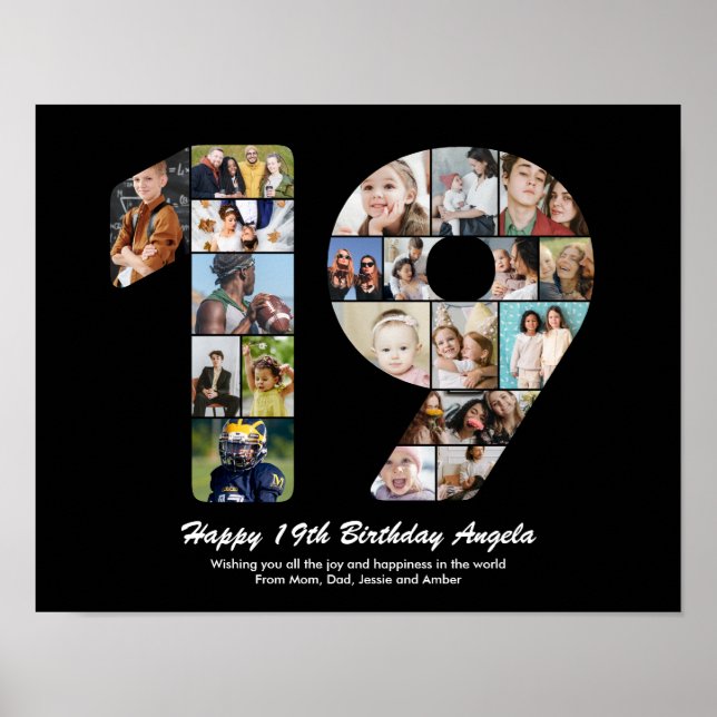 19th Birthday Number 19 Photo Collage Gift Poster (Front)