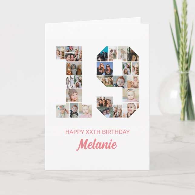 19th Birthday Number 19 Photo Collage Personalised Card (Front)