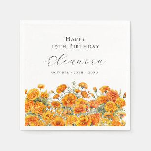 19th Birthday October Birth Month Flower Marigold Napkin