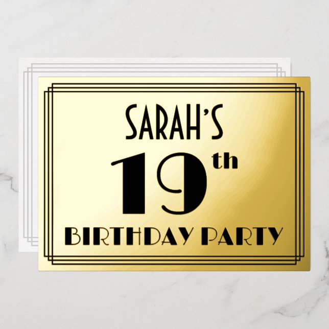 19th Birthday Party — Art Deco Look “19” + Name (Front/Back)