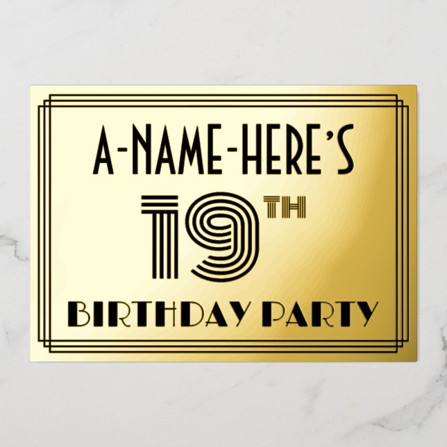19th Birthday Party — Art Deco Style “19” & Name (Front)
