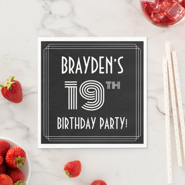 19th Birthday Party: Art Deco Style + Custom Name Napkin (Insitu)