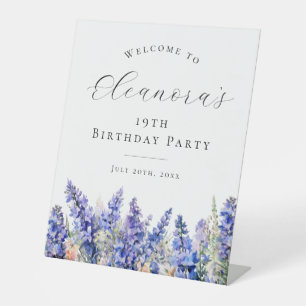 19th Birthday Party Blue July Birth Flower Welcome Pedestal Sign