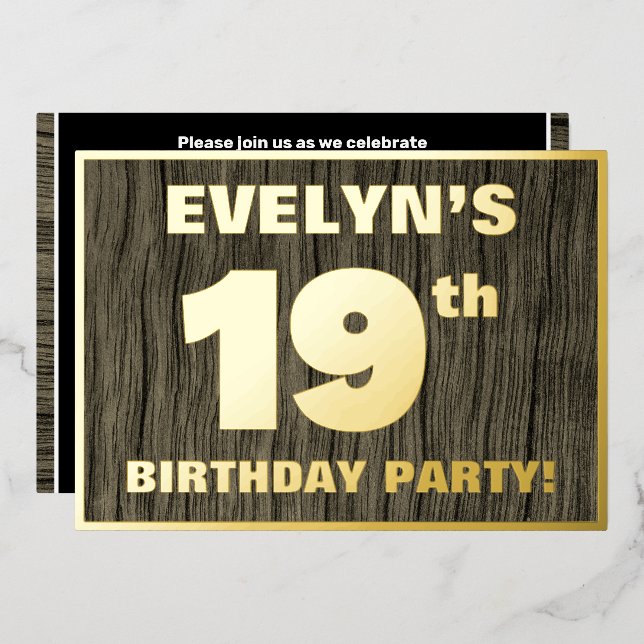 19th Birthday Party: Bold, Faux Wood Grain Pattern (Front/Back)