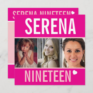 19th birthday party event celebration photo pink invitation