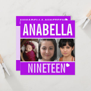 19th birthday party event celebration photo purple invitation