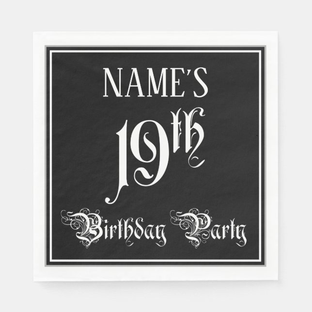 19th Birthday Party — Fancy Script + Custom Name Napkin (Front)
