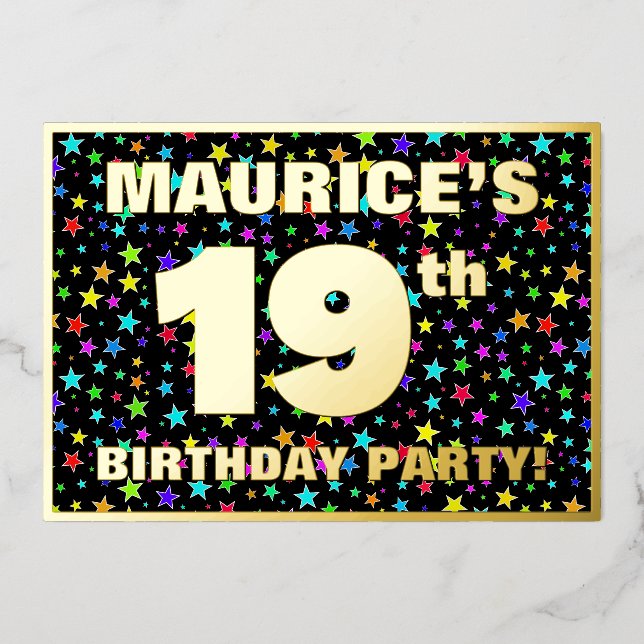 19th Birthday Party — Fun, Colourful Stars Pattern (Front)