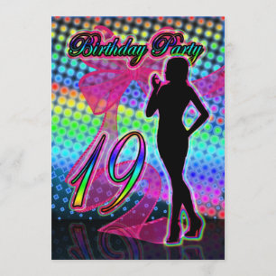 19th Birthday Party Invitation, Neon With Female S Invitation