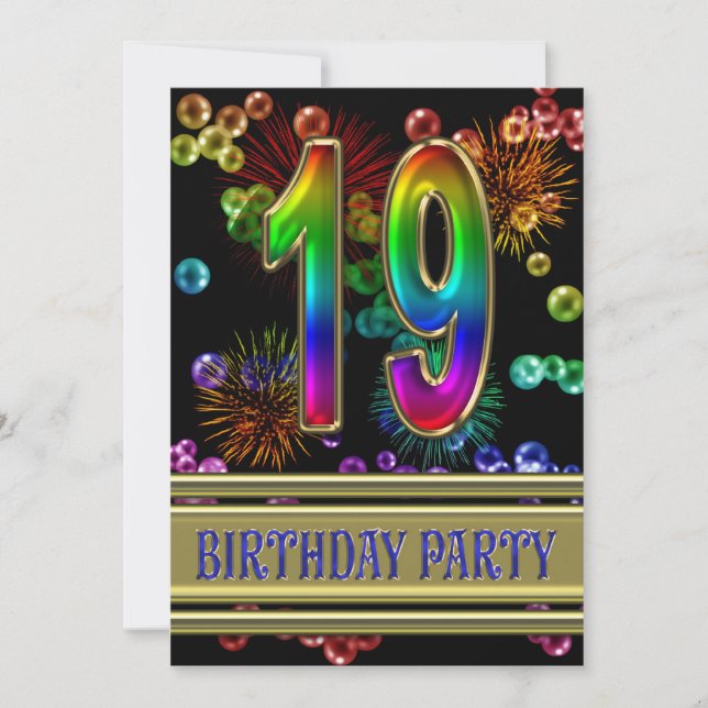 19th Birthday party Invitation with bubbles (Front)