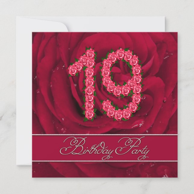 19th birthday party invitation with roses (Front)