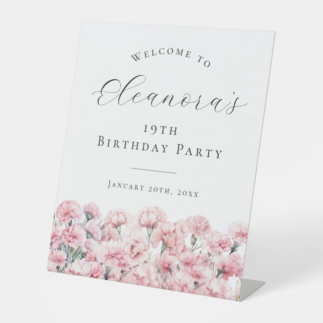 19th Birthday Party January Birth Flower Welcome Pedestal Sign (Front)