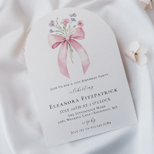 19th Birthday Party Pink Bow Wildflower Arch Invitation