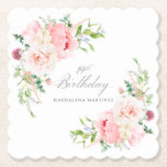 19th Birthday Party Pink Floral Custom Paper Coaster<br><div class="desc">A beautiful and feminine custom paper coaster to celebrate a 19th birthday in elegant style. This floral design is bordered with a frame of charming pink peonies and greenery.</div>