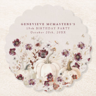 19th Birthday Party Pumpkin Wildflower Custom Paper Coaster