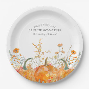 19th Birthday Party Pumpkin Wildflower Custom Paper Plate