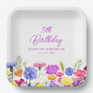 19th Birthday Party Purple Wildflower Custom Paper Plate