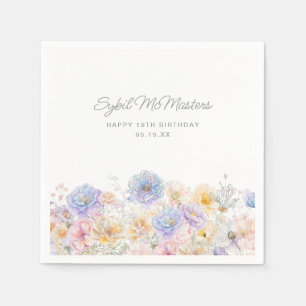 19th Birthday Party Watercolor Floral Custom Napkin