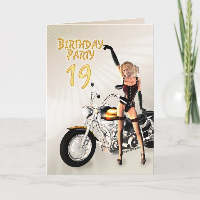 19th Birthday party with a girl and motorbike Invitation (Front)