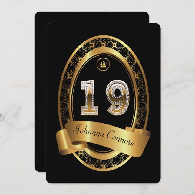 19th,birthday party woman man,elegant colour invitation (Front/Back)