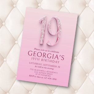 19th Birthday Pink Diamonds Invitation