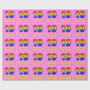 19th Birthday: Pink Stripes & Hearts, Rainbow # 19 Wrapping Paper