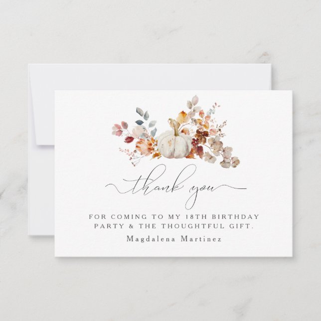 19th Birthday Pumpkin Fall Flower Custom Flat Thank You Card (Front)