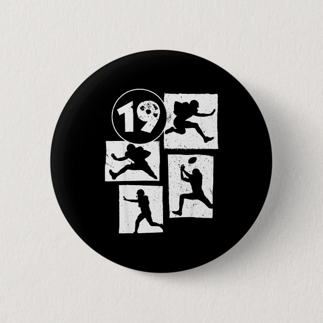 19th Birthday Retro American Football 19 Years Old 6 Cm Round Badge (Front)