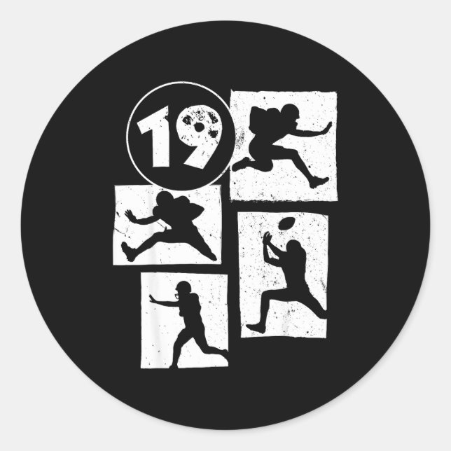 19th Birthday Retro American Football 19 Years Old Classic Round Sticker (Front)