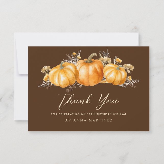 19th Birthday Rustic Boho Pumpkin Flat Thank You Card (Front)