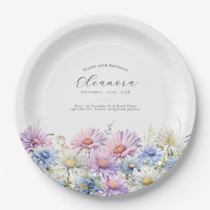 19th Birthday September Birth Flower Paper Plate