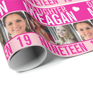 19th birthday three photos pink daughter wrapping  paper