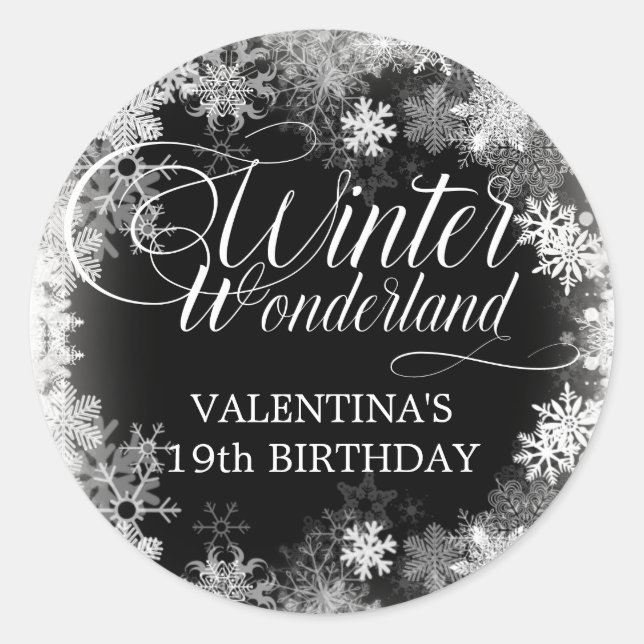 19th Birthday Winter Wonderland Snowflake Favour Classic Round Sticker (Front)