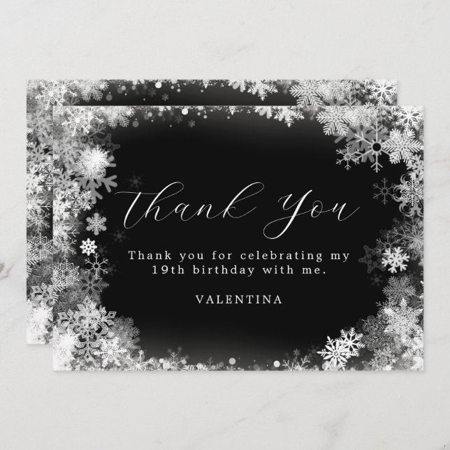 19th Birthday Winter Wonderland Snowflake Thank You Card (Front/Back)